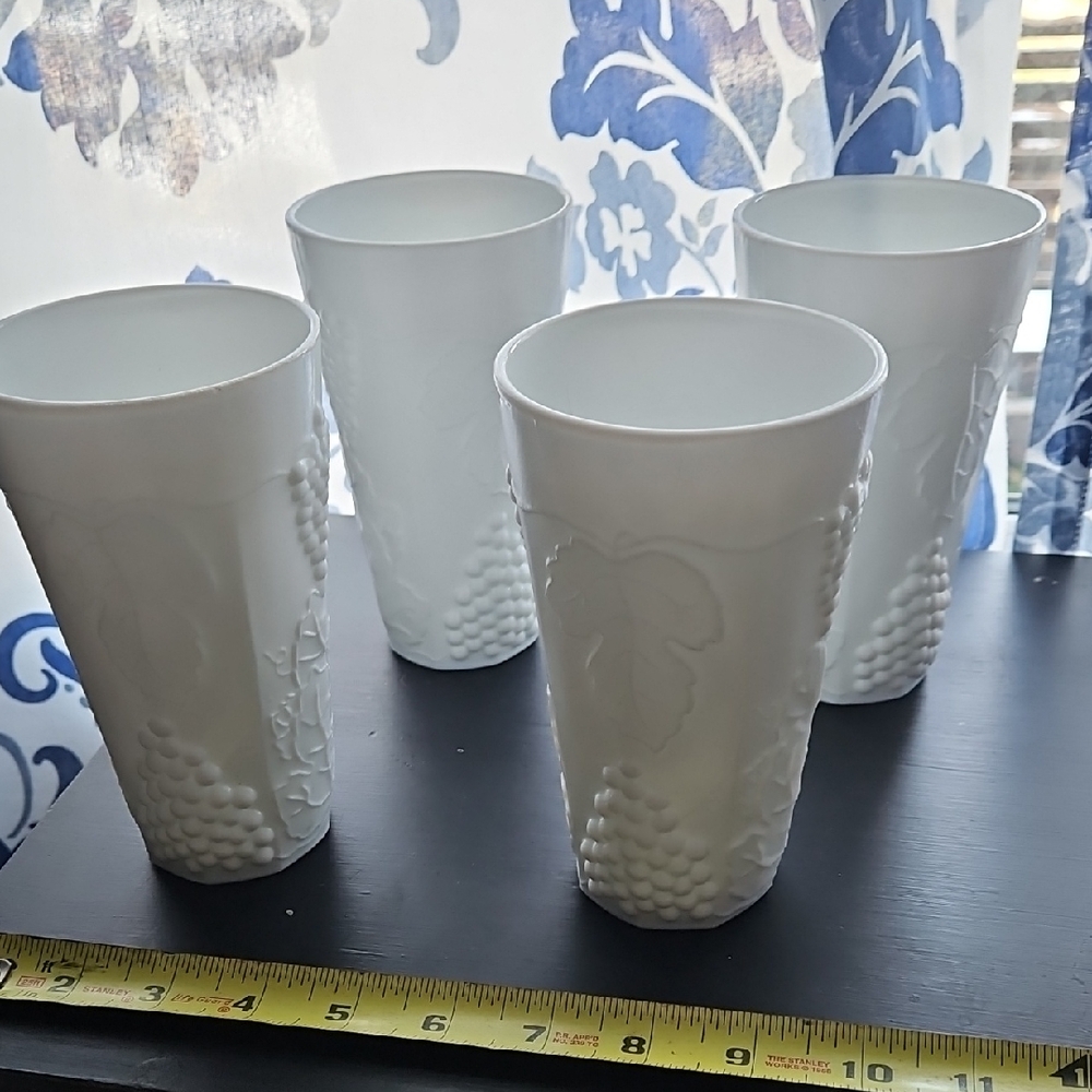 Indiana Glass Harvest Grape Pattern Milk Glass Tumblers